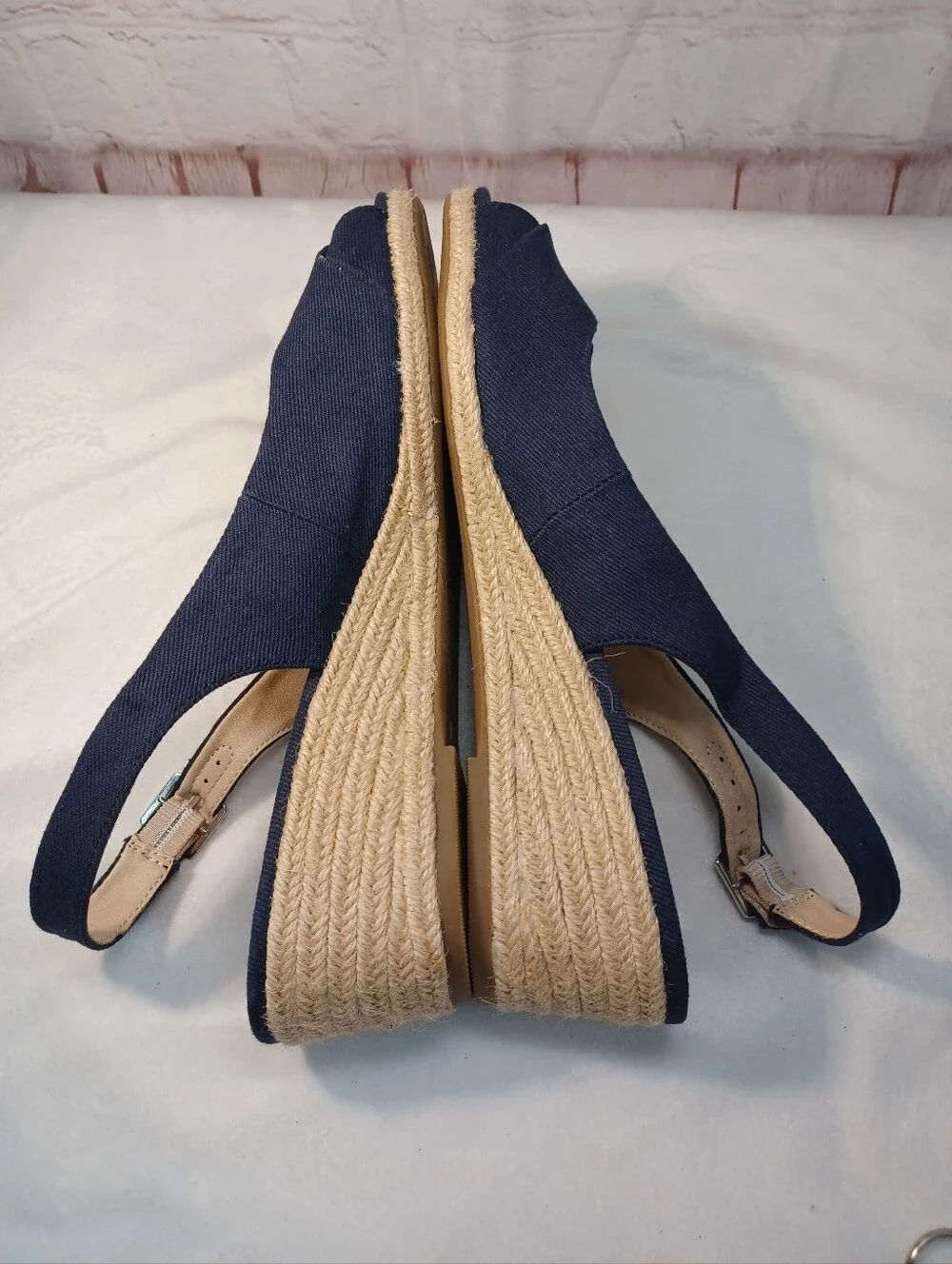 lifestyle navy espadrille wedge sandals slingback peep toe women's 10w